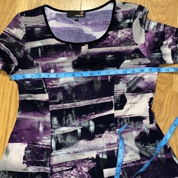 Laura Purple &  Black Abstract Mid Sleeve A Line Top/Blouse (Size Medium) - Picture 3 of 8